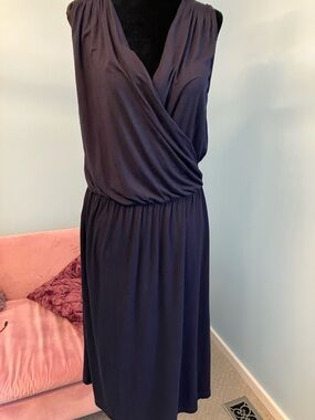 Sleeveless Navy Faux-Wrap Dress